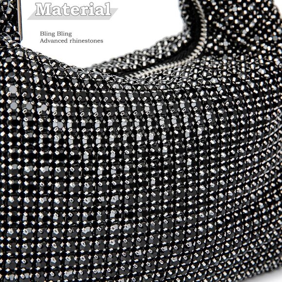 Sparkling Black Rhinestone Evening Handbag - Versatile Clutch and Crossbody Bag - Picture 5 of 6
